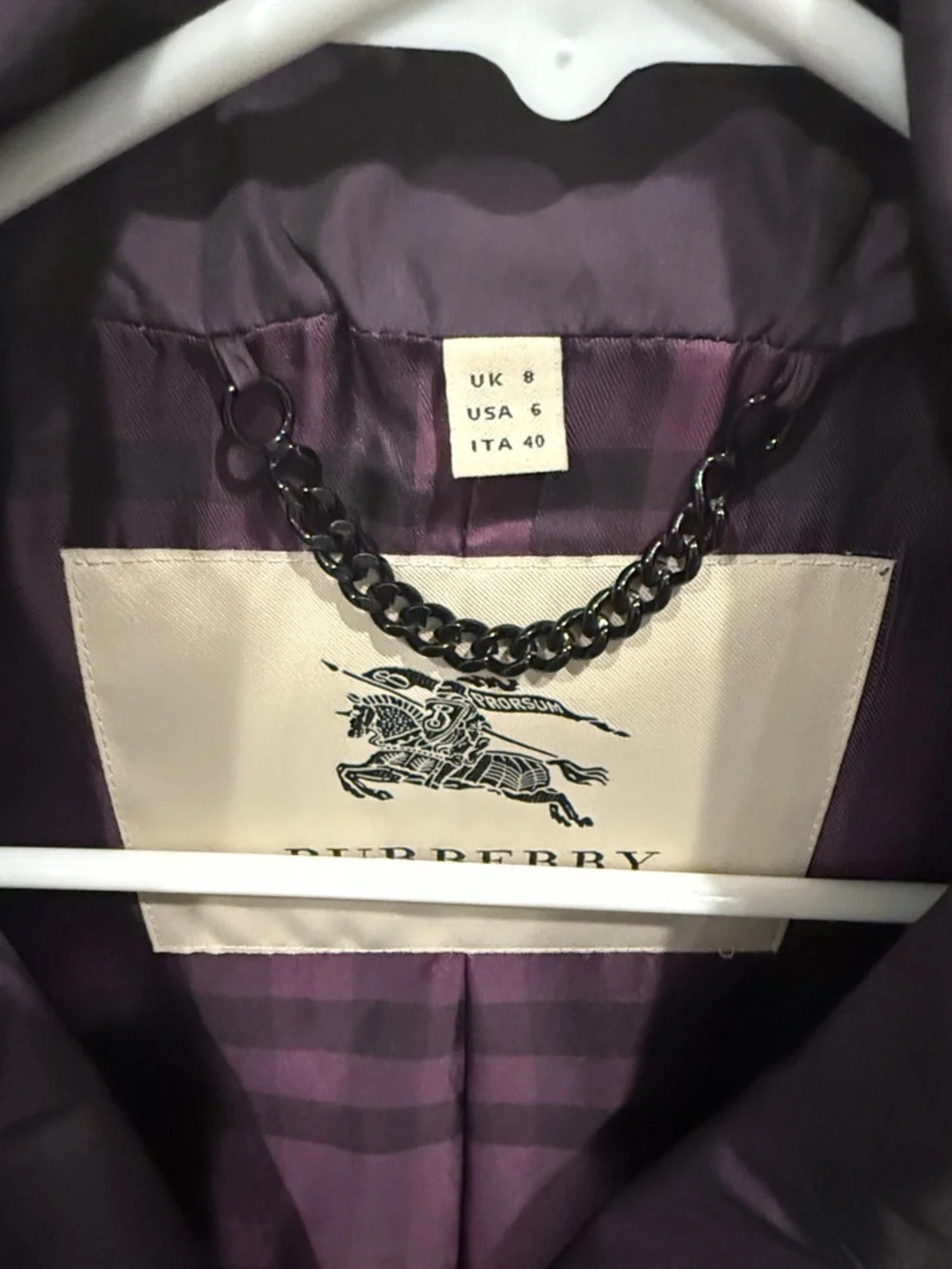 Burberry Purple Trench Coat with Plaid Lining - Picture 5 of 10